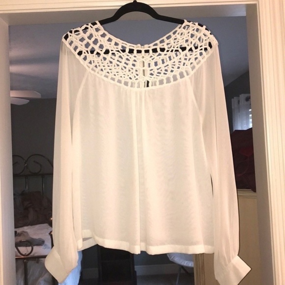 W118 by Walter Baker White Crochet Yoke Long Sleeve Blouse